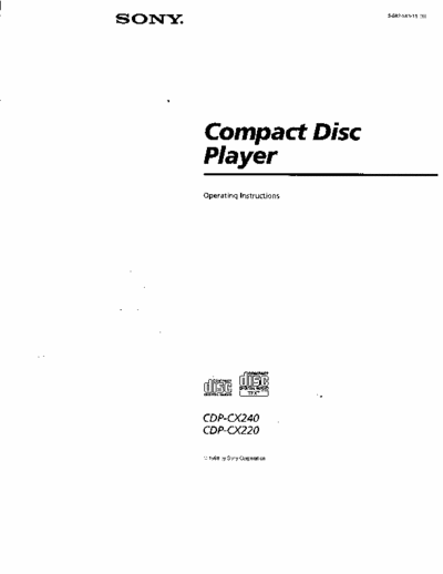 SONY CDPCX240 USER MANUAL FOR THE SONY CD PLAYER CDPCX240